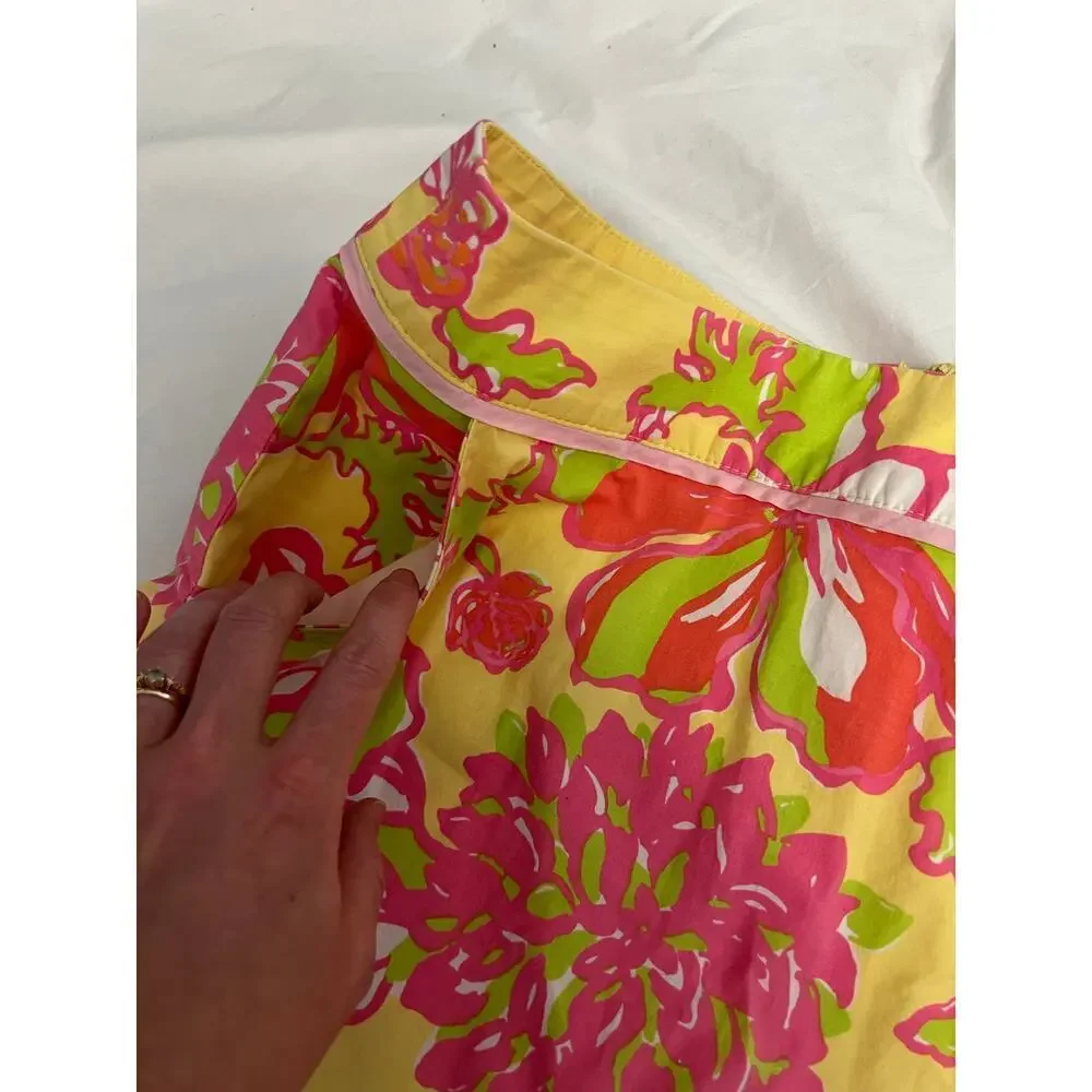 Lilly Pulitzer Yellow Pink Tropical Floral Mini Skirt Skort Sz 4 GS